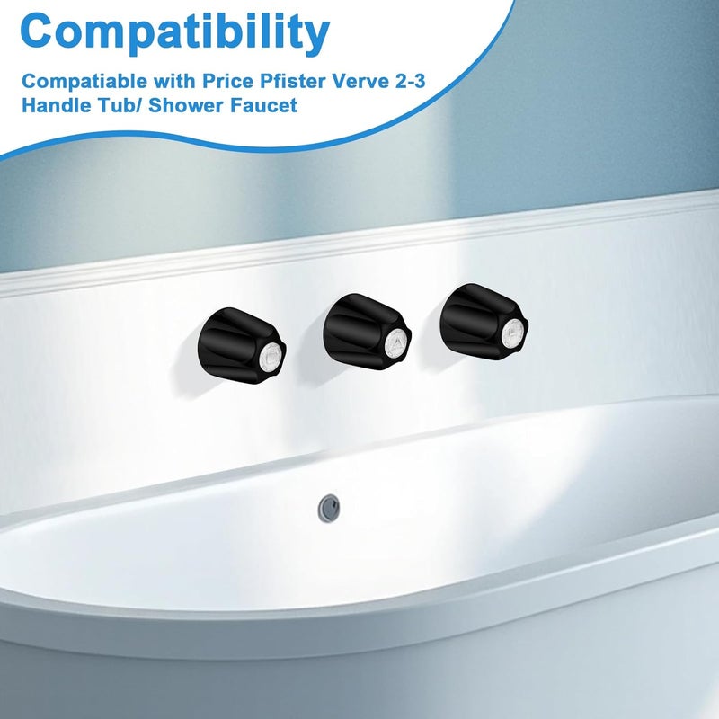 Coolfell Metal 3 Piece Black Shower Knob Replacement, Compatible with Price Pfister Verve and Tub/Shower Faucet Handle, 12 Point Broach Shower Knob, Height 2.35 in Width 2.35 in(Matte Black) - Image 3